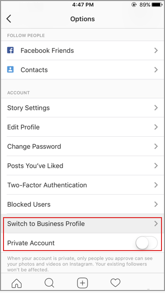 convert a personal instagram profile to business profile